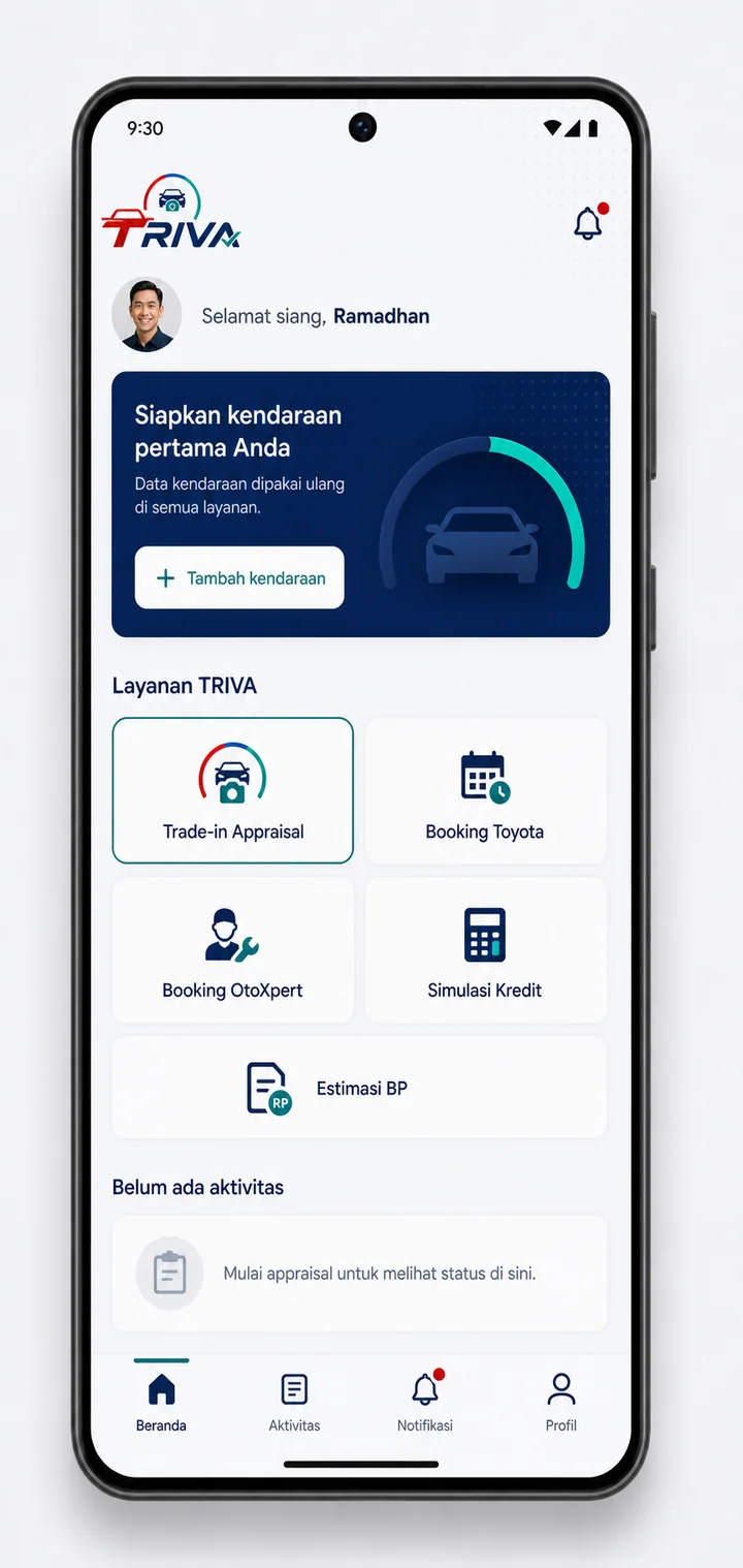 Desain layar Beranda aplikasi TRIVA